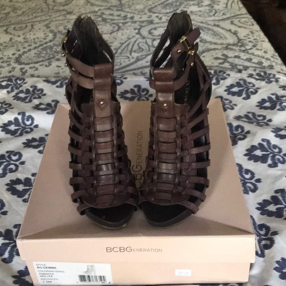 BCBG leather strappy heel
